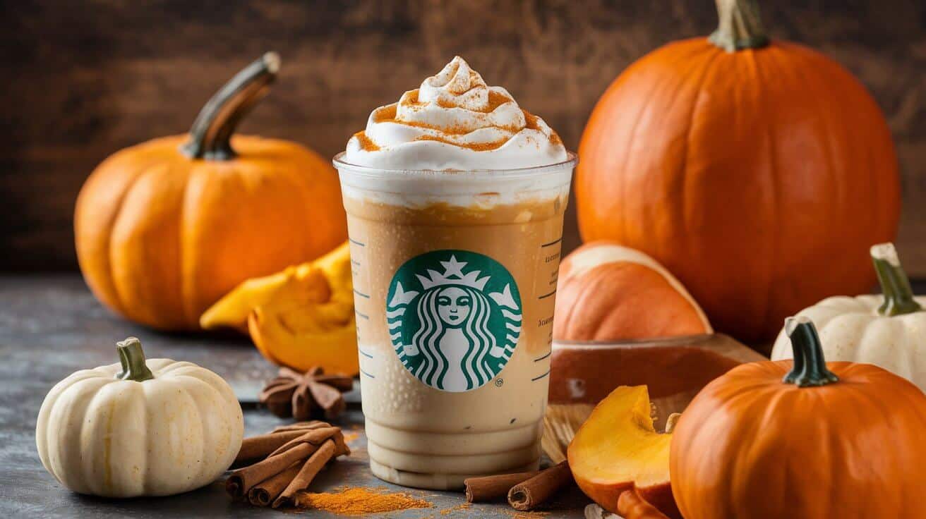 A Starbucks iced beverage topped with creamy pumpkin cold foam and a sprinkle of pumpkin spice seasoning.